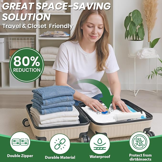 Vacuum Storage Bags,30Pack Vacuum Seal Bags for Clothing,Travel,Clothes,Comforters,Blankets,Pillows-6 Jumbo+6 Large+6 Medium+6 Small+6 Roll Up Space Saving Bag Hand Pump Included