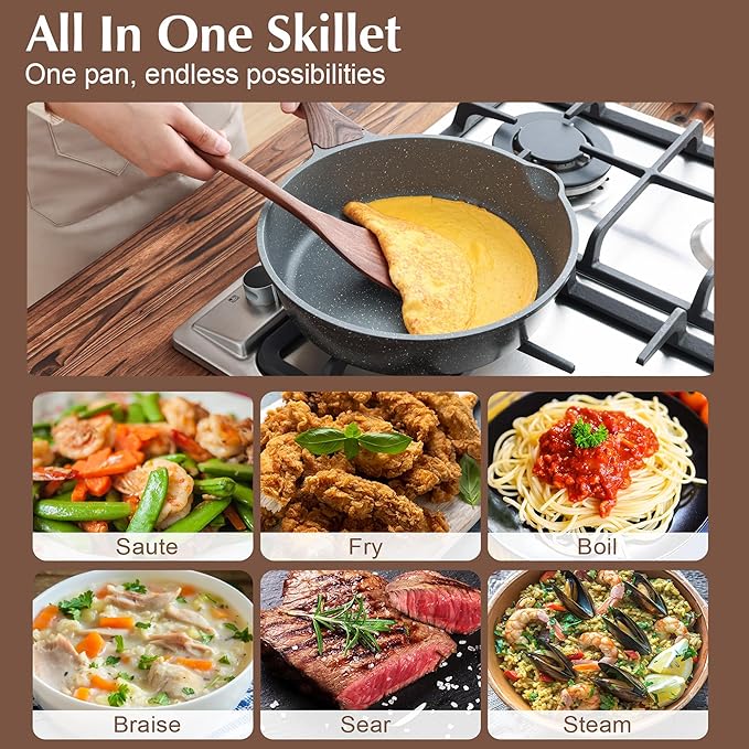 SENSARTE Nonstick Cookware Set 16-Piece, Healthy Pots and Pans Set, Non-stick Kitchen Cooking Set with Stay-Cool Handles, Silicone Utensils and Pot Protectors, PFOA Free