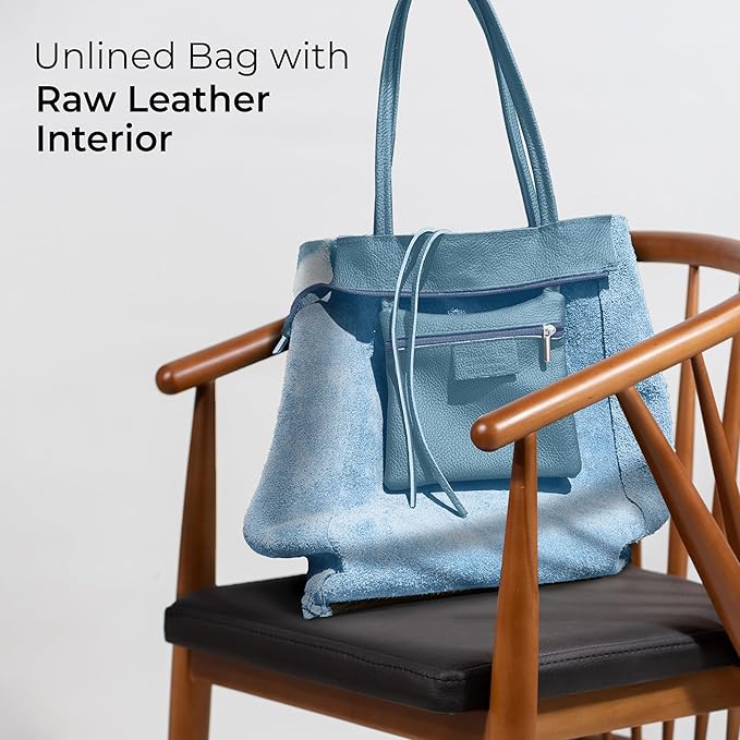 Italian Calf Leather Tote for Women with Zipper, Inner Pocket & Flat Base | Soft Unlined Shopper for Work & Travel