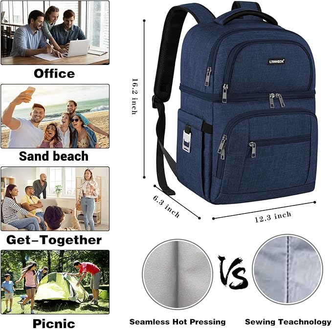 Cooler Backpack,Insulated Backpack Cooler Leakproof Double Deck Cooler Bag for Men Women RFID Lunch Backpack