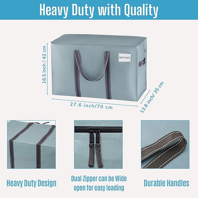 VENO 8 Pack Moving Bags, Heavy Duty, Moving Boxes Alternative, Packing Storage Supplies for Dorm Room Essentials with Zipper for Clothes, Extra Large Totes for Packaging (Light Blue Matte, 8 Pack)