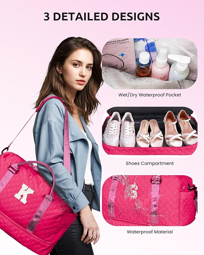 Gift Ideas for Woman, Gifts for Women-Initial Travel Bag with Shoe Compartment, Personalized Weekender Bag, Monogram Overnight Bag for Women, Letter Travel Bag with Makeup Bag (Letter P)