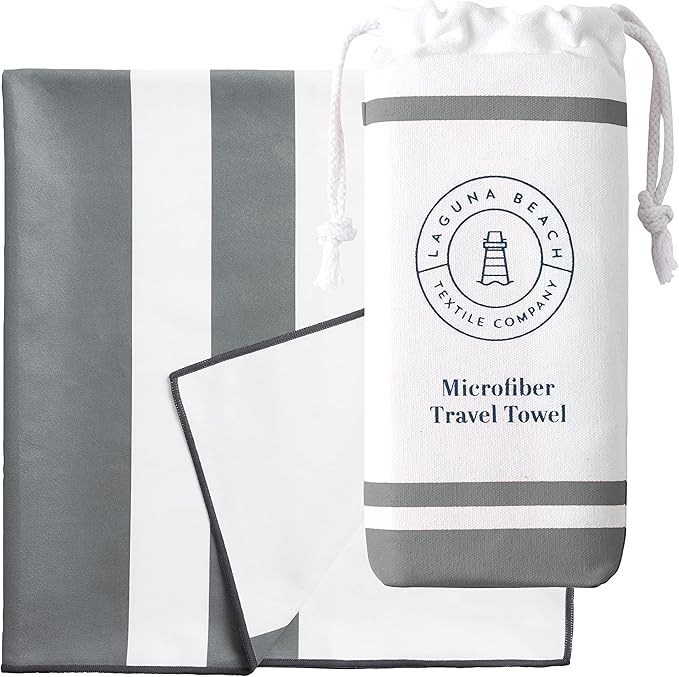 Gray Microfiber Beach Towel by Laguna Beach Textile Co - Sand Free, Light Weight Striped Pool Towel - Perfect for Yoga, Gym, Beach, Pool - Extra Large, 35" x 75" - Quarry Gray