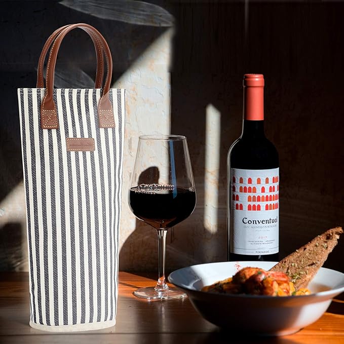 ZORMY Single Bottle Insulated Wine Tote, 1 Bottle Wine Carrier Bag Padded Wine Cooler Perfect Wine Lover's or Wedding Gift-Stripe (Srtipe)