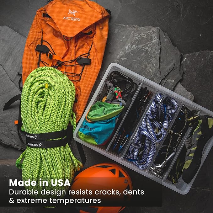 SIDIO CRATE Pro Pack - Two Full Size and One Half Size SidioCrate, Stackable Outdoor Organizer Storage Bins with Clear Lid and Dividers