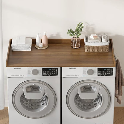 Washer Dryer Countertop, Wood Countertop with Edge Rails for Laundry Room Organization and Storage, Washer Dryer Topper for Laundry Room, 27.5" x 54" (Walnut Wood)