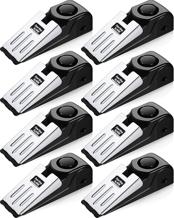 8 Pieces Door Stop Alarm Door Stopper with 120DB Security Alarm Door Stopper Wedge Door Stops Alarm for Travel Apartment Home House Door Stoppers Safety Tools