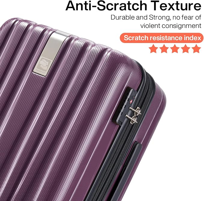 Hanke 24 Inch Luggage Suitcases With Spinner Wheels Lightweight PC Hard Shell Rolling Suitcase With Travel Lock,Checked-Medium 24-Inch（Purple）