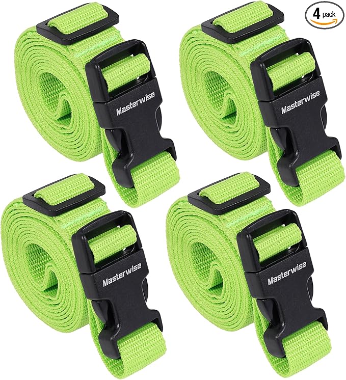 Buckle Straps with Clips, Adjustable Nylon Strap with Buckle, Packing Strap, Green 4 Pack (6’x1)
