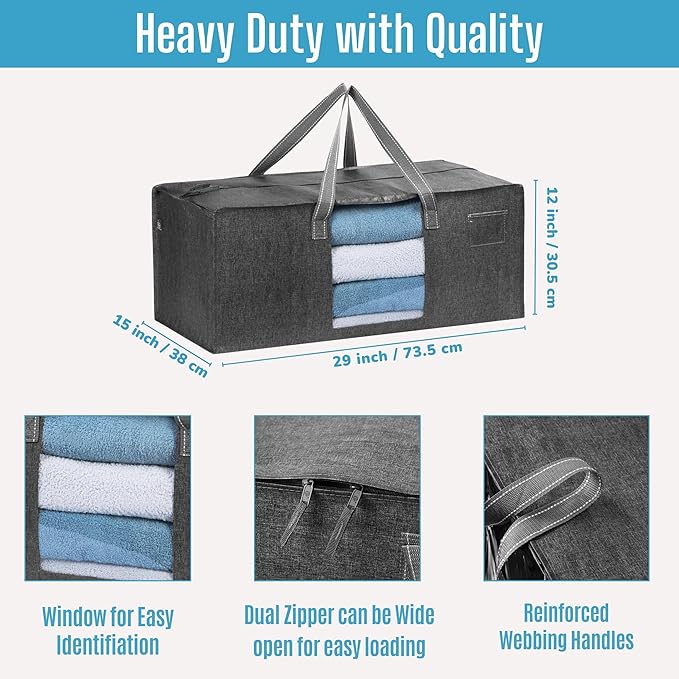VENO 2 Pack Moving Bags Extra Large Storage Bags for College Move-In, Heavy-Duty Storage Totes, Packing Boxes, and Wardrobe Moving Supplies - Durable Laundry Bags for Clothes (Gray w/Window, 2 Pack)