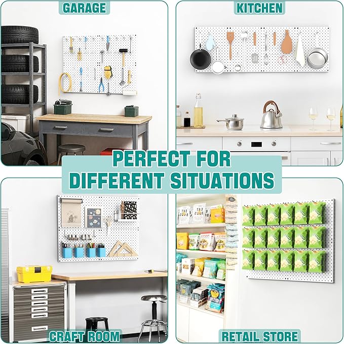 EVERHANGER Metal Pegboard Panels, Heavy Duty Pegboard Wall Organizer, Garage Wall Panels, Tool Storage Organization, 12"X16", 2pcs, White