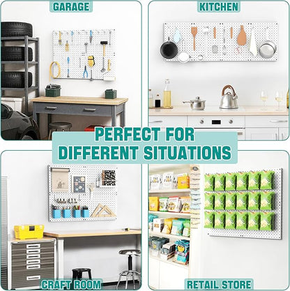 EVERHANGER Metal Pegboard Panels, Heavy Duty Pegboard Wall Organizer, Garage Wall Panels, Tool Storage Organization, 12"X16", 2pcs, White