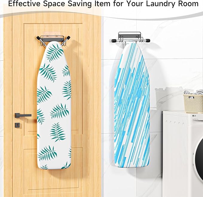 Ironing Board Hanger Wall Mount, Ironing Board Holder for T or Y Leg, Stainless Steel Iron Board Hanger, Laundry Room Wall Hook for Iron Board Holder (Black)