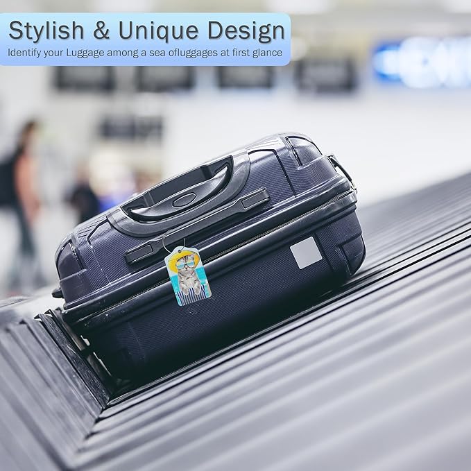 Luggage Tags for Suitcase,Cat Dog Sunglasses Beach Luggage Tags of Set 2 Leather Identifiers Privacy Cover with Stainless Steel Loop for Women Men Travel Bag Suitcase