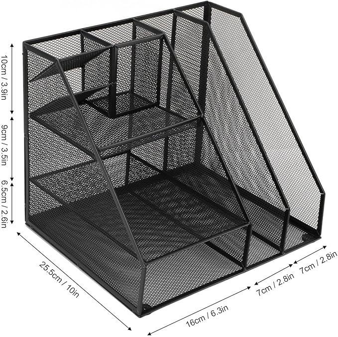 Metal Mesh Desk Organizer, Multifunctional Pen Holder & Office Supplies Organizer with Durable Lightweight Black Iron Design