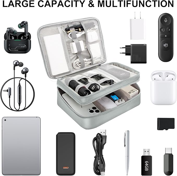 CILLA Electronic Organizer Travel Case, Travel Cord Organizer Case Portable Waterproof Cable Organizer Bag for Charger, Cord, USB, Power Bank, Earphone