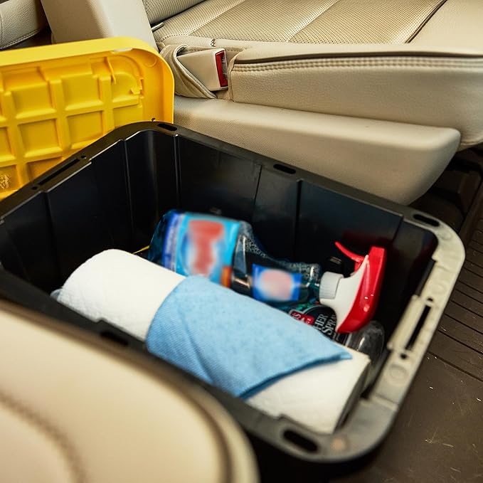 BLACK & YELLOW, 5-Gallon Heavy Duty Tough Storage Container & Snap-Tight Lid, (8.6"H x 12.3"W x 16.4"D), Weather-Resistant Design and Stackable Organization Tote [6 Pack]