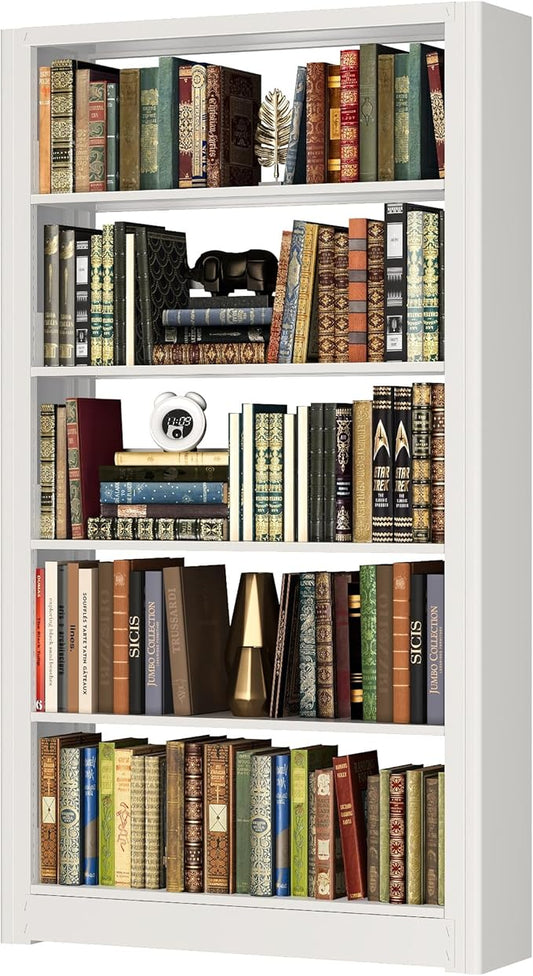 69” Tall Metal Bookshelf, Heavy Duty Bookcase, Modular Book Shelf with Expansion Capability, 5-Tier Adjustable Bookshelves for Heavy Books, Library, Living Room, Office. White