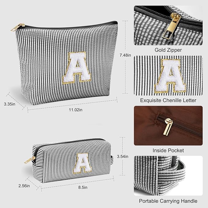 YOOLIFE Initial Makeup Bag, Travel Toiletry Bag, Personalized Gifts for Women Girls Monogrammed Gifts for women, Cute Stuff for Teen Girls Wedding Bridal Gifts Preppy Things for Teen Girls Black B