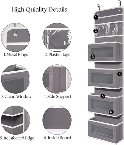 Giraffe Creation Over Door Organizer with 4 Large Capacity Pockets, Hanging Organizer Storage for Closet Bathroom Nursery Bedroom Dorm, Toys Cosmetics Sundries and Baby Essentials, Gray