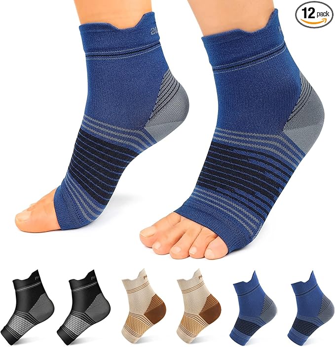 Plantar Fasciitis Sock (6 Pairs) for Men and Women, Compression Foot Sleeves with Arch and Ankle Support (Black, Nude, Navy, Large)