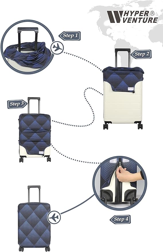 HYPER VENTURE Washable Luggage Cover - Fashion Suitcase Protector Fits 23-26 Inch Luggage (Blue Cube, M)