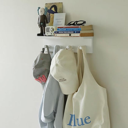 Entrance Coat Rack ，Coat Hooks, Wall-Mounted Wooden Hook Rack, Wall-Mounted Shelves are Very Suitable (White Finish-1)