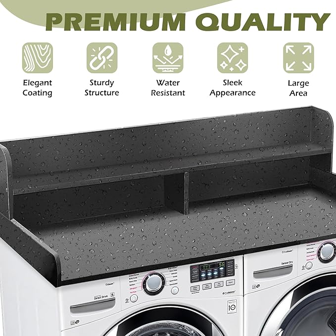 Royxen Laundry Countertop with Storage Universal Fit, Washer and Dryer Countertop with Shelf, Laundry Room Storage, 2-Tier Shelf (Black)