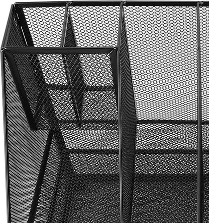 Hyuduo Office Desk Organizer, Black Iron Mesh 3 Tier Paper Letter Tray with 2 Pen Holders and File Rack Metal Structure for Office and Home Desk Organization