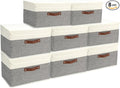 8 Pack Storage Bins Foldable Storage Boxes Fabric Storage Box with Lid & Handle Large Washable Organizer Bulk for Office, Home, Books, Clothes, Bedroom, Closet, (15INx10INx10IN White/Grey)