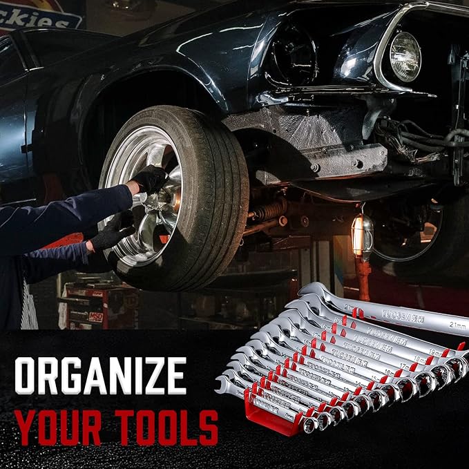 ALOANES 26-Slot Metal Wrench Organizer, Heavy Duty Wrench Organizer Tray for Tool Box, Professional Fit SAE & Metric Wrench Storage, 2 Pack Wrench Holders(Red)