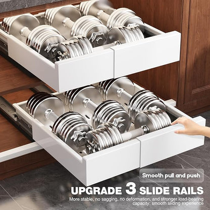 1 Pack Pull Out Cabinet Organizer Expandable Width(11"-16") and Depth(13"-17"),Slide Out Drawers With Raising Pad for Framed Cabinets,No Drill Roll Out Shelves for kitchen,Bathroom,White