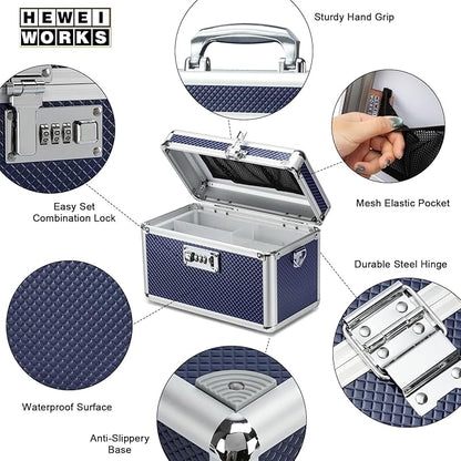 Storage Lock Box with Combination code, Lockable Medicine Storage Case, Empty First Aid Box, Security Lock Box, Multipurpose Lockbox for Home and Outdoor Use (Blue, Small)