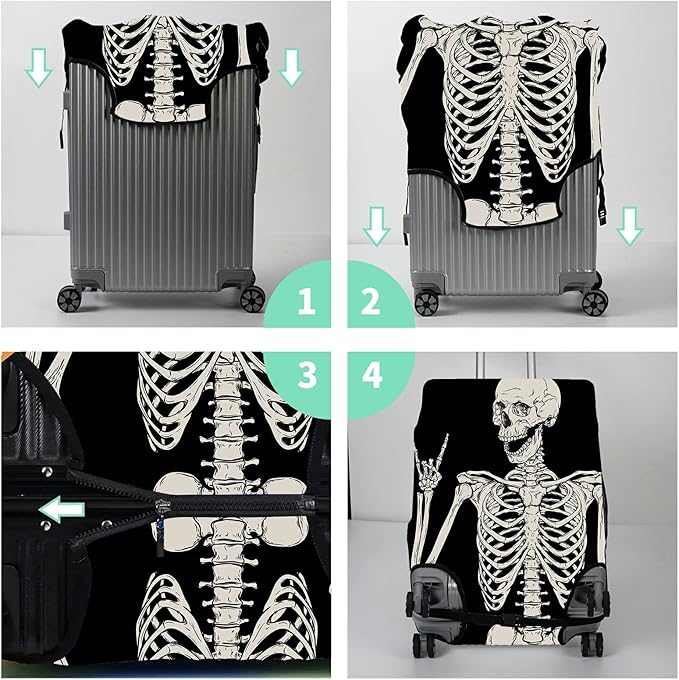 Luggage Cover Suitcase Protector Plus 1 Luggage Tag, Rock Skull Travel Suitcase Cover Suitable for 26-28 inch Luggage (L) with Concealed Zipper Washable Elastic Cloth Dustproof Anti-Scratch