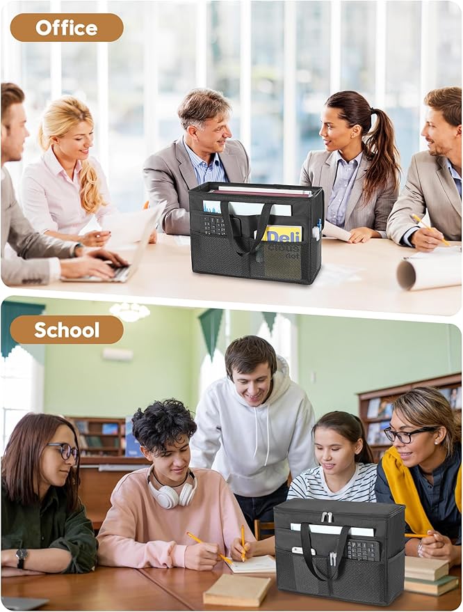 Qozary 2 Pack File Folder Organizer Box-Hanging File Tote Bag With Lids, Collapsible Portable Filing Organizer Box With Handle, Document Storage Bag For Office,Home,Travel, School