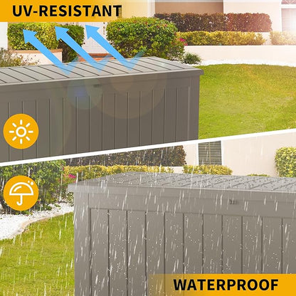 270 Gallon Deck Box, Resin Outdoor Indoor Waterproof Storage Box, Lockable Storage Box With Handle for Patio Furniture - Garden Tools - Swimming Pool Tools UV-Resistant - Grey