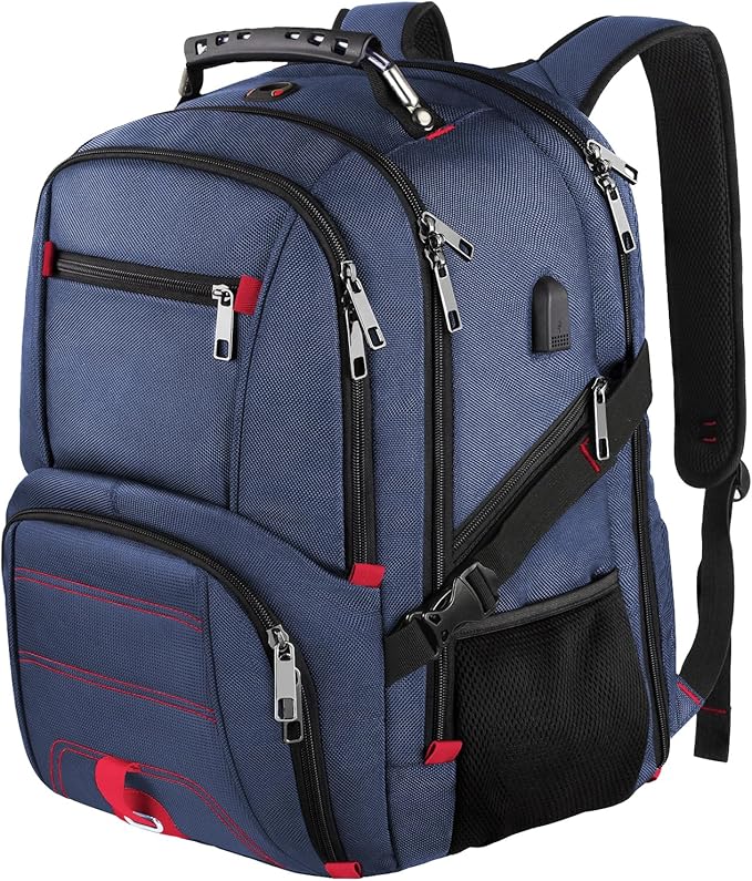 LTINVECK Extra Large 50L Travel Laptop Backpack, Computer bag Backbag with USB Charging Port, TSA Friendly Durable Big RFID Heavy Duty Business Tech Backpack Fits 17 Inch Laptops for Men Women, Blue