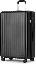 KYME 30-Inch Large Checked Luggage, 100% PC Hardside Suitcase with TSA Lock & Double Spinner Wheels, Durable Travel Hard Shell for Men & Women (Black)