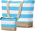 Becokan Beach Bag Initial Beach Tote with Makeup Bag for Travel Work Storage Personalized Birthday Gifts for Women Her