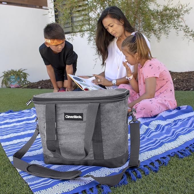 CleverMade Collapsible Insulated Cooler Bag – Leakproof Soft Folding Cooler for Beach, Travel, Car