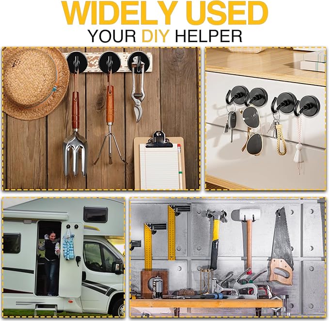 DIYMAG Black Magnetic Hooks, 170 LB Heavy Duty Strong Magnets with Hook, Rare Earth Neodymium Magnet for Hanging, Magnetics Hanger for Curtain, Home, Kitchen, Workplace, 6 Packs