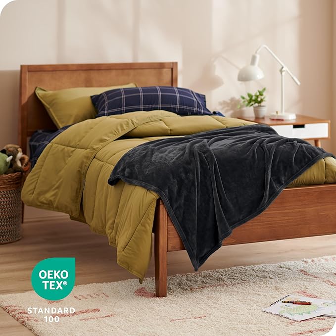 Bare Home Fleece Blanket - Kid Size - Ultra-Soft Lightweight for Bed, Sofa, and Couch - Luxury Microplush - Cozy Warm Blanket (Kid, Black)
