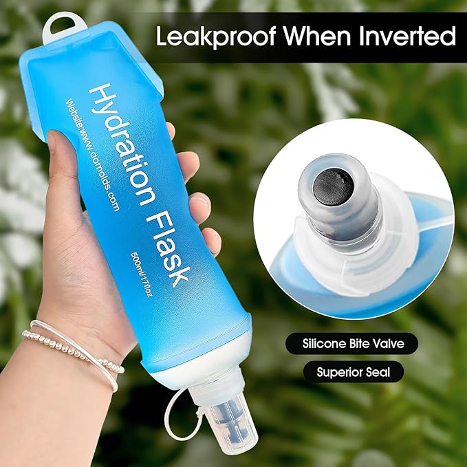 GYGYL Soft Flask, TPU Collapsible Soft Water Bottle for Hydration Pack, Running Vest, Leak-Proof Folding Water Bottle for Hiking Cycling Climbing Jogging-150ml Blue, 2pcs