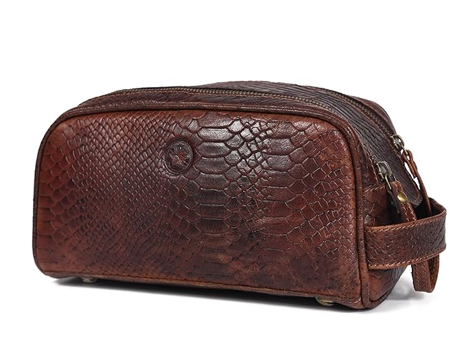 10" Premium Leather Toiletry Travel Pouch With Waterproof Lining | King-Size Handcrafted Vintage Dopp - Kit Gift for Father's Day By Aaron Leather Goods