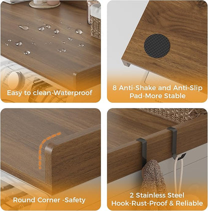 Washer Dryer Countertop, Wood Countertop with Edge Rails for Laundry Room Organization and Storage, Washer Dryer Topper for Laundry Room, 27.5" x 54" (Walnut Wood)