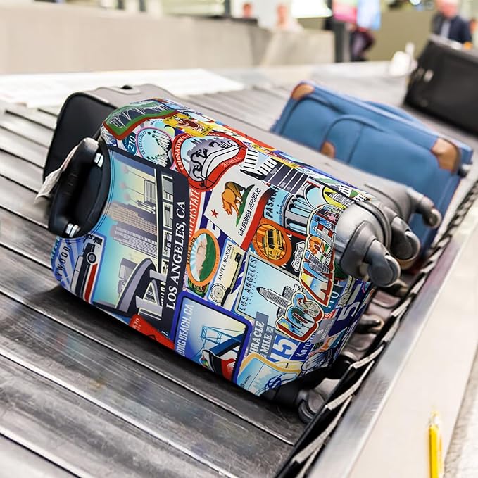 HYPER VENTURE Washable Luggage Cover - Fashion Suitcase Protector Fits 27-30 Inch Luggage (Travel Location, L)