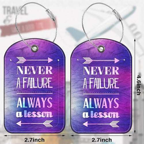 2 Pack PU Luggage Tags for Suitcase, Inspirational Quote Suitcase Tag Leather ID Label Bag Tags with Privacy Cover and Metal Loop for Men Women Travel Bag
