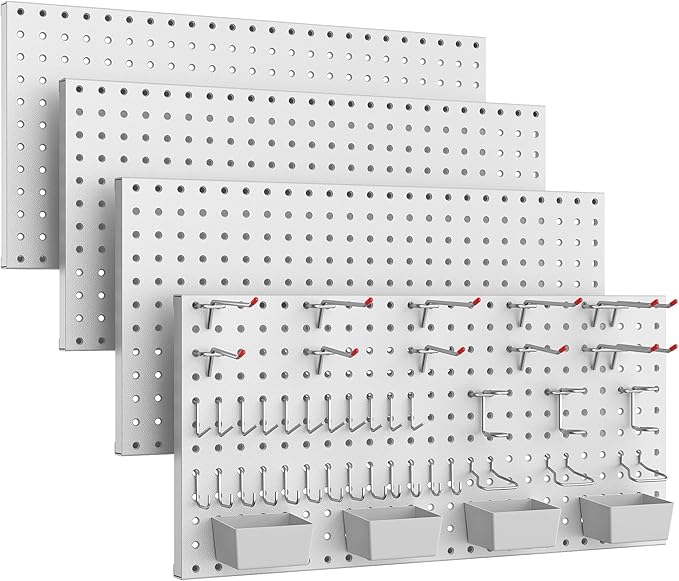 Pegboard Smith 48PCS Metal Pegboard Kit – 12"x24" Tool Storage Wall Organizer Pegboard with Hooks and Bins for Garage, Workshop, Kitchen, Office, and Craft Room (Gray)