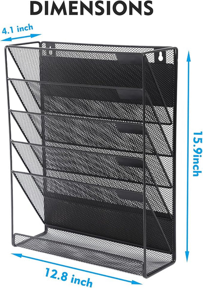 EASEPRES Magnetic File Organizer Mesh 6-Tier, Hanging Wall Mount File Organizer Vertical Holder Rack for Office Home, Black