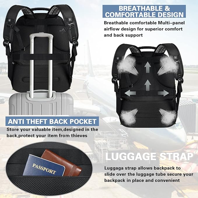 Travel Laptop Backpack,Extra Large 18.4 Inch Laptop RFID Anti Theft TSA Friendly Backpack with USB Charging Port,Water Resistant Backbag,Heavy Duty Computer Bag for Women Men,21.2*15.5*11.5 inch Green